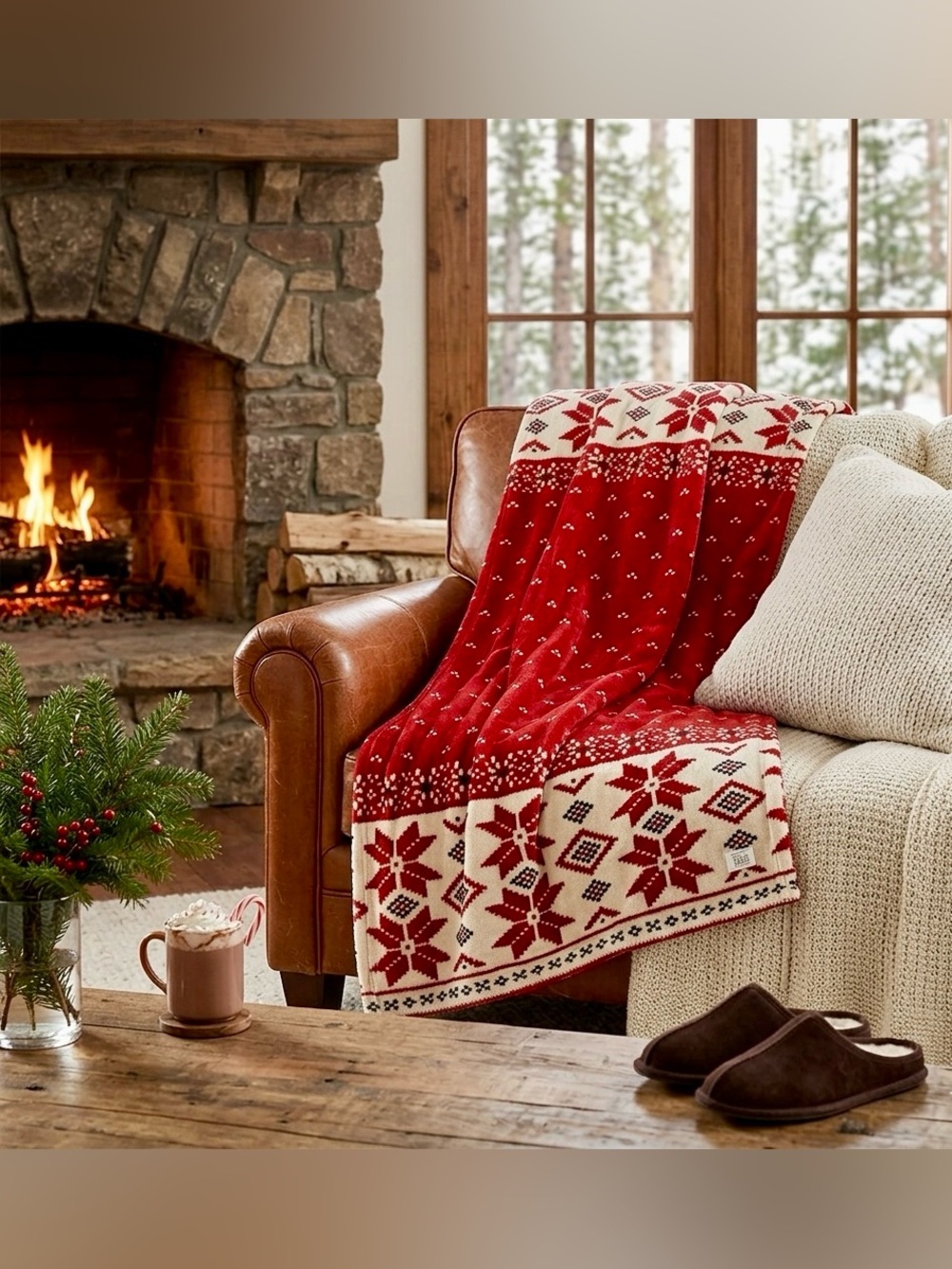 ๐ Lauren Ralph Lauren Home Fair Isle Snowflake Plush Fleece Throw Blanket ๐